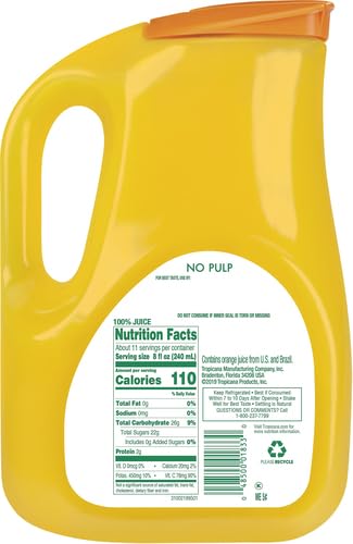 Tropicana, Orange Juice, No Pulp, 89 oz