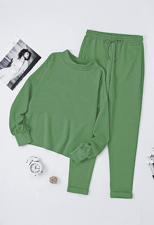 Fixmatti Women Two Piece Fall Outfit Long Sleeve Sweatshirt and Sweatpants Tracksuit Matching Sets Green XL