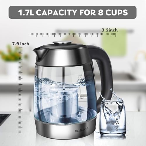 Electric Glass Kettle 1.7L, Hot Water Boiler with 1500W Fast Boiling/ 5 Presets LED Indicator Lights/Removable Tea Infuser/Auto Shut-off