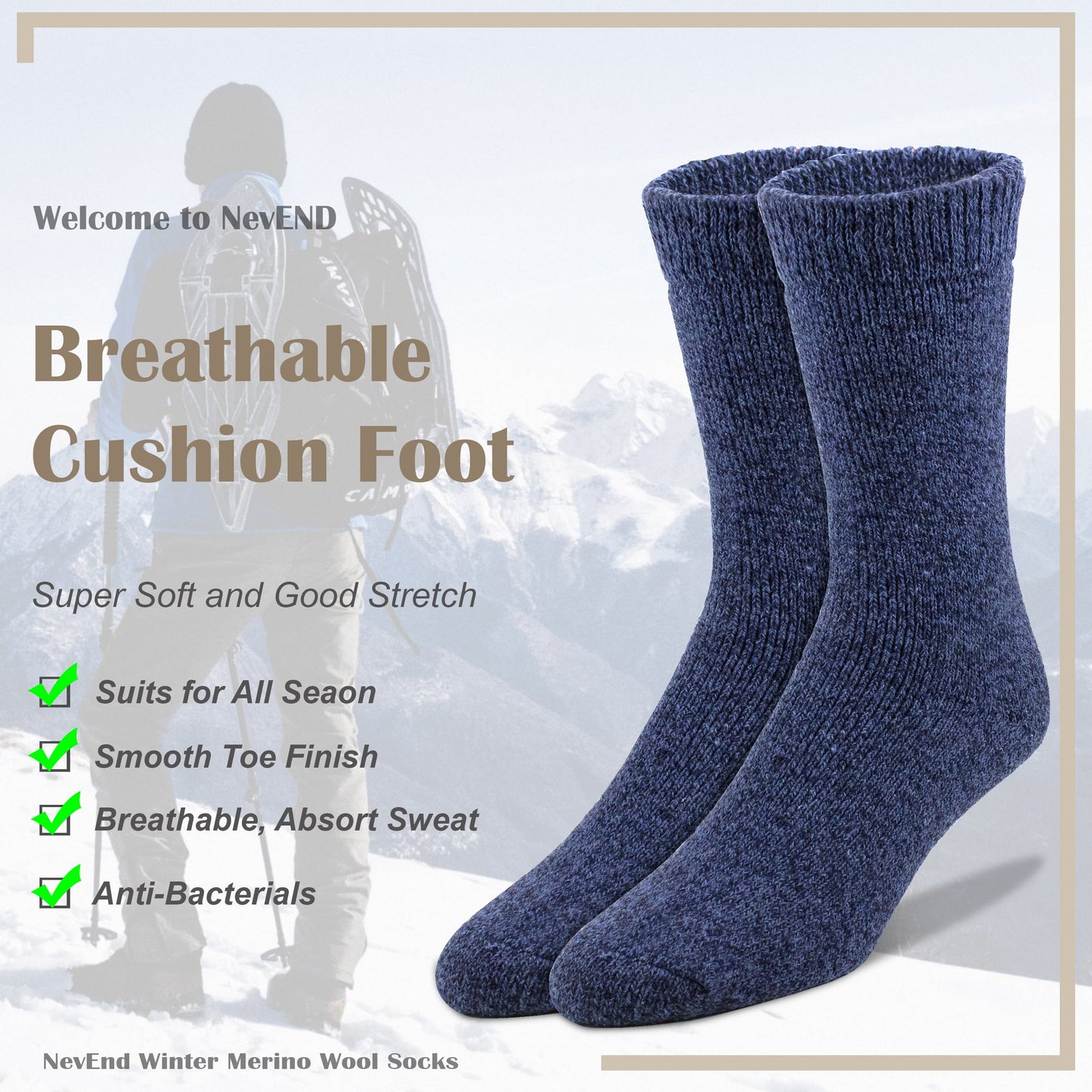 Men Wool Merino Winter Thermal Boot Thick Insulated Heated Socks For Heavy Duty Cold Weather Outdoor Activities Size 10-13