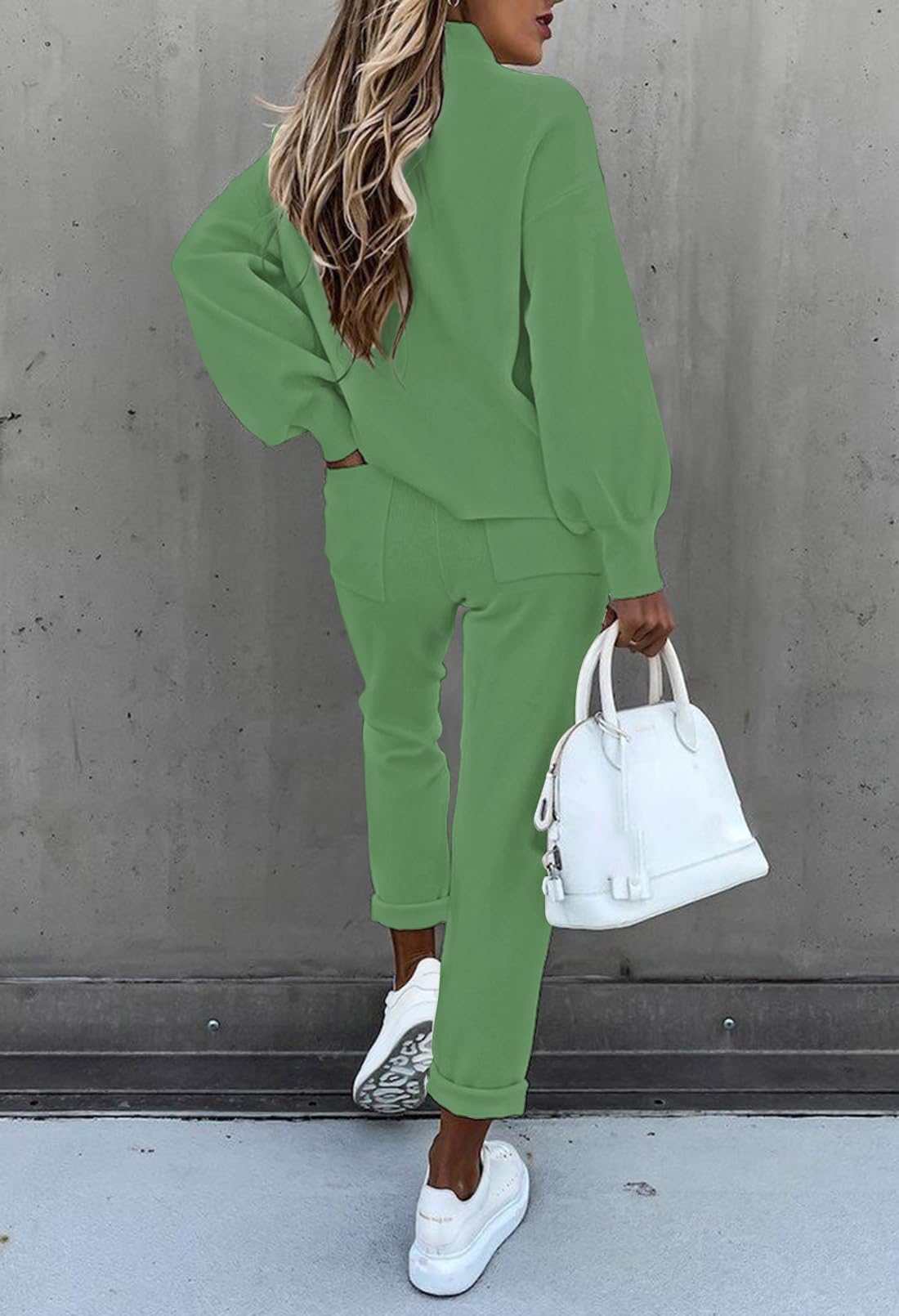 Fixmatti Women Two Piece Fall Outfit Long Sleeve Sweatshirt and Sweatpants Tracksuit Matching Sets Green XL