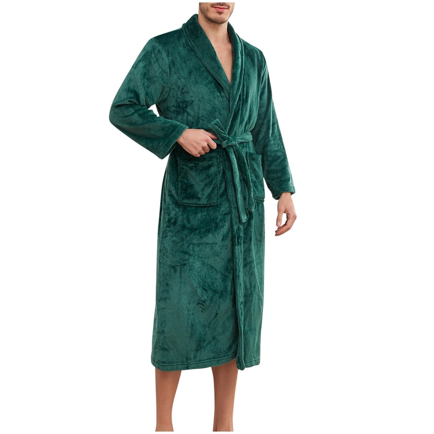 Mens Plush Fluffy Robe Cozy Warm Bathrobe Soft Fuzzy Fleece Long Spa Bath Robe with External Pockets and Belt for Men