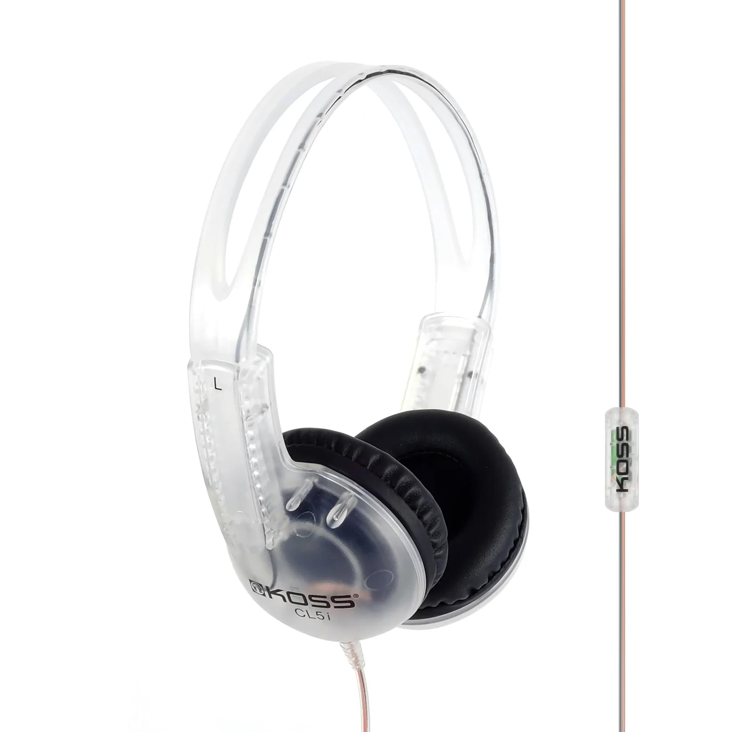 Koss CL5i Clear Transparent On-Ear Headphones, in-Line Microphone and Remote, Retro Style, 3.5mm Plug