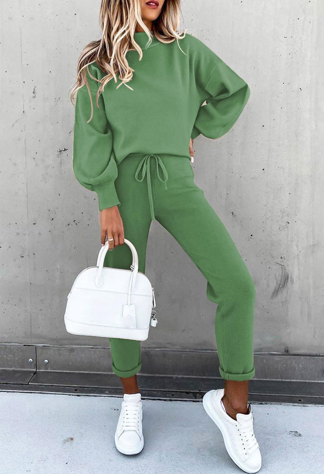 Fixmatti Women Two Piece Fall Outfit Long Sleeve Sweatshirt and Sweatpants Tracksuit Matching Sets Green XL