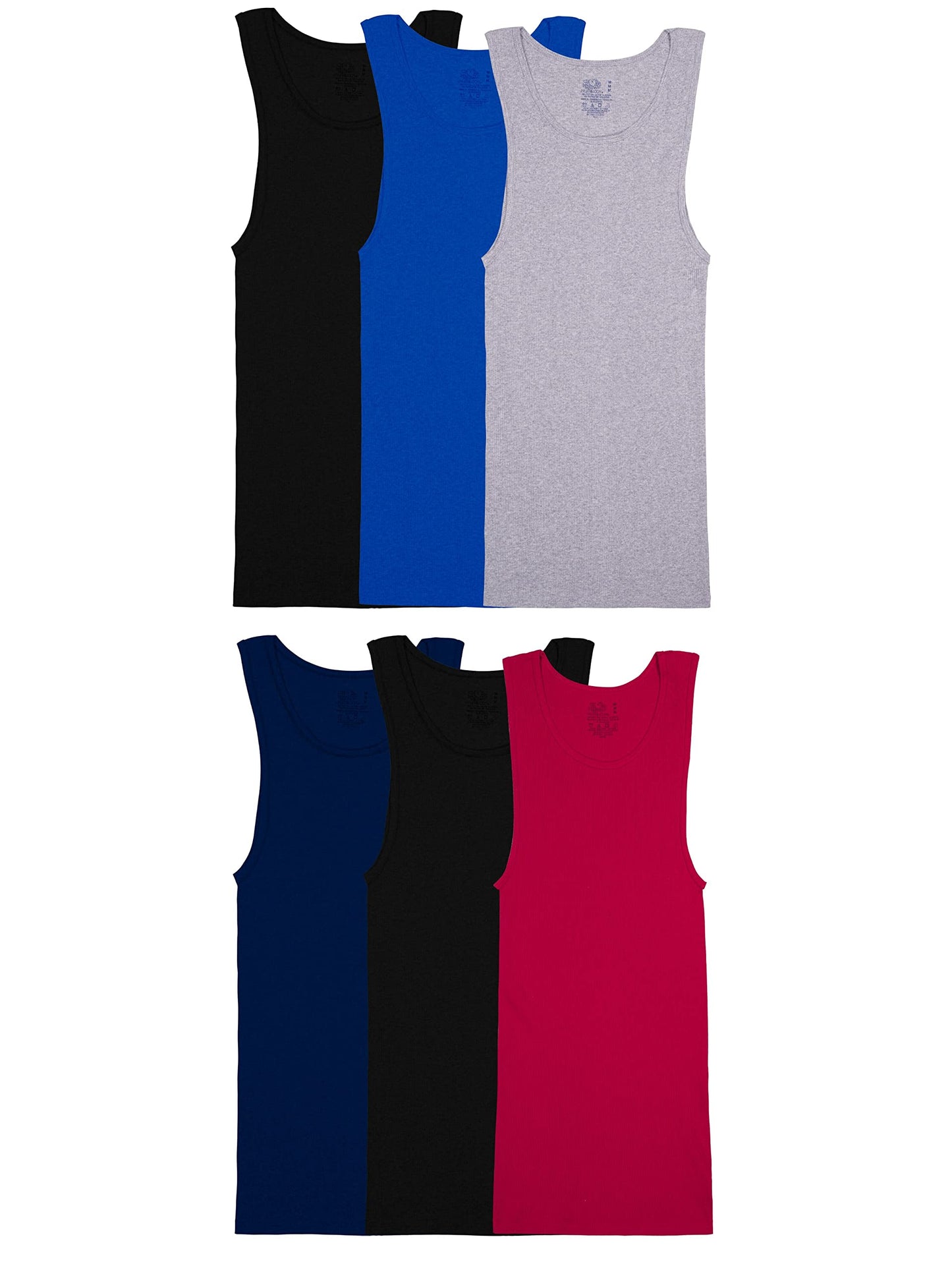 Fruit of the Loom Men's Sleeveless Tank A-Shirt, Tag Free & Moisture Wicking, Ribbed Stretch Fabric, 6 Pack-Assorted Colors, X-Large