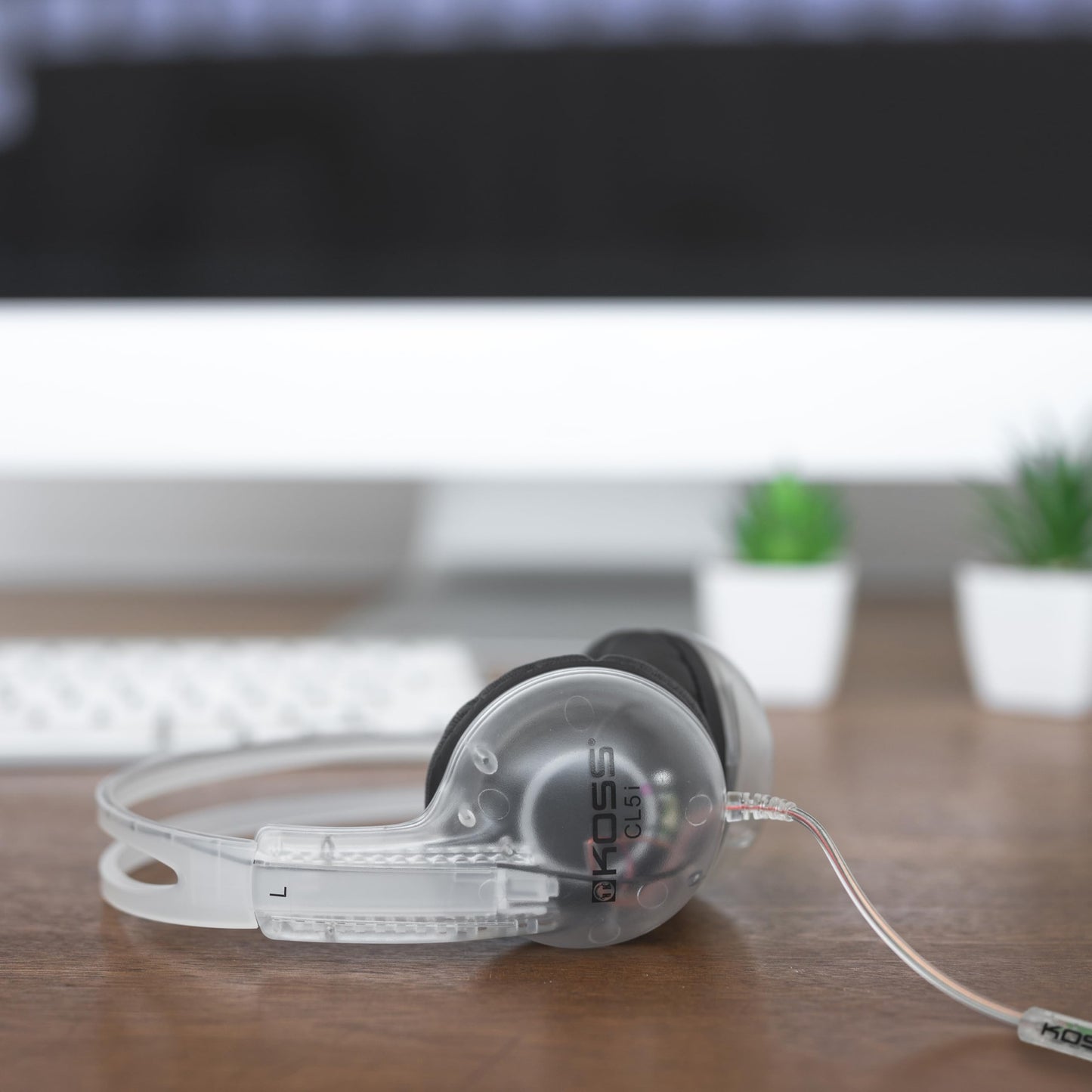 Koss CL5i Clear Transparent On-Ear Headphones, in-Line Microphone and Remote, Retro Style, 3.5mm Plug