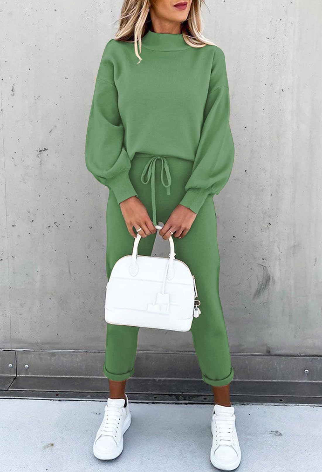 Fixmatti Women Two Piece Fall Outfit Long Sleeve Sweatshirt and Sweatpants Tracksuit Matching Sets Green XL