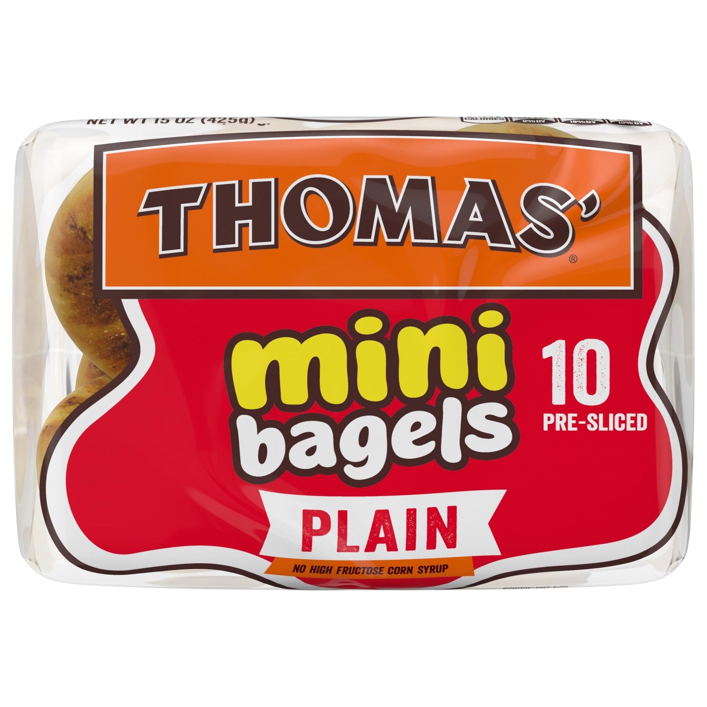 Thomas' Plain Mini Bagels, 10 count, (1.5 oz each), Pre-sliced Bagels, 15 oz Bag