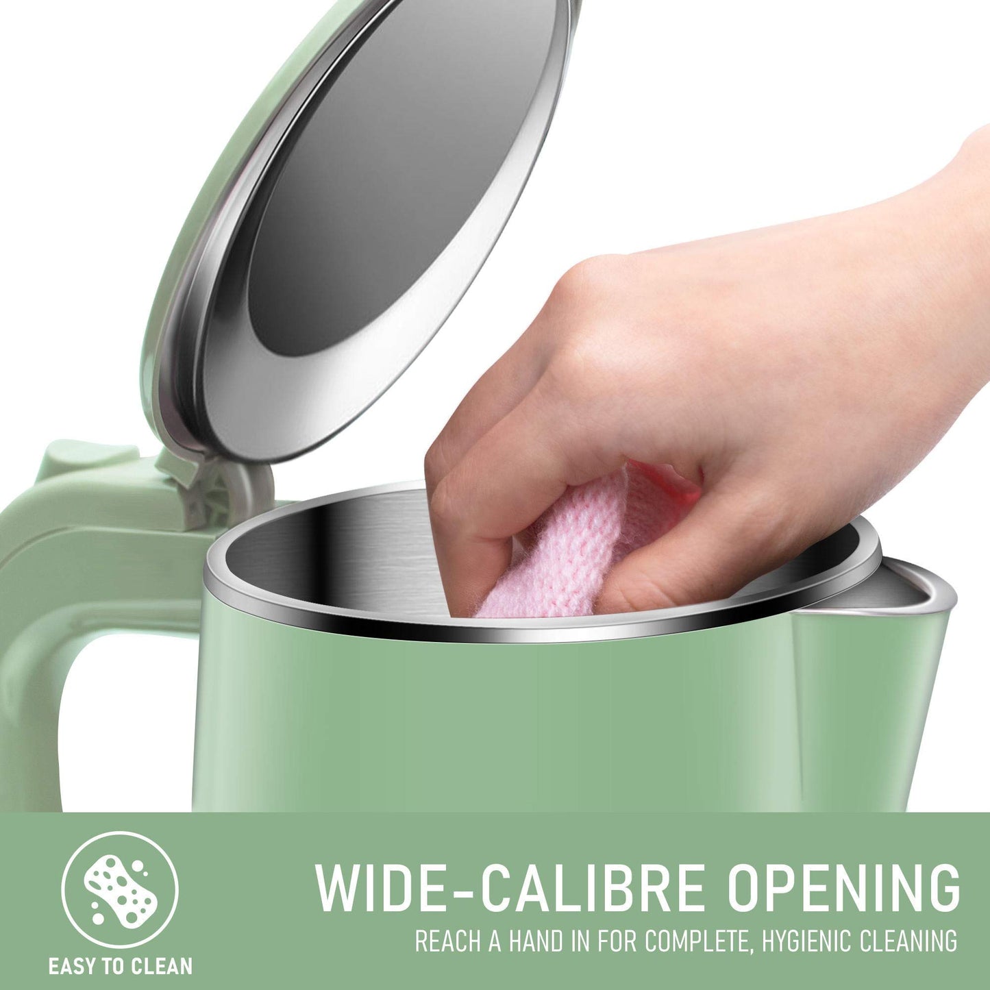 COOKTRON 1.7L Electric Kettle Quiet, Double Wall Hot Water Boiler BPA-Free, Quiet Boil and Cool Touch Tea Kettle, Cordless with Auto Shut-Off & Boil Dry Protection, 1500W Fast Boiling, Green