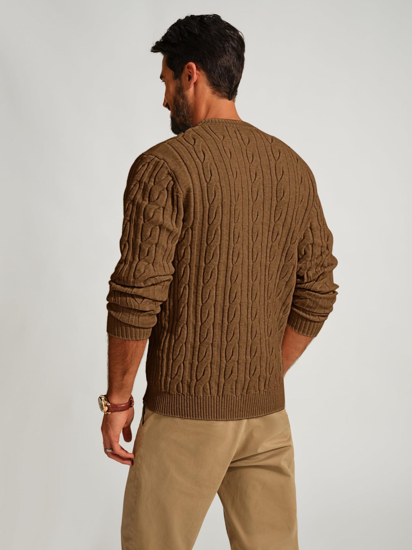 PJ PAUL JONES Men's Sweaters Pullover Crewneck Long Sleeve Cable Knit Sweater Casual Textured Sweaters Brown XXL