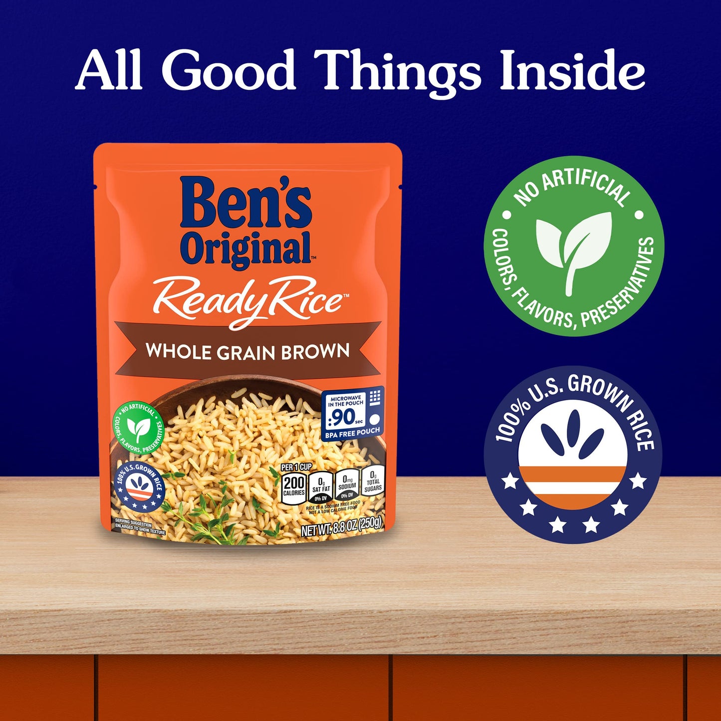 BEN'S ORIGINAL Ready Rice Whole Grain Brown Rice, Easy Dinner Side, 8.8 oz Pouch