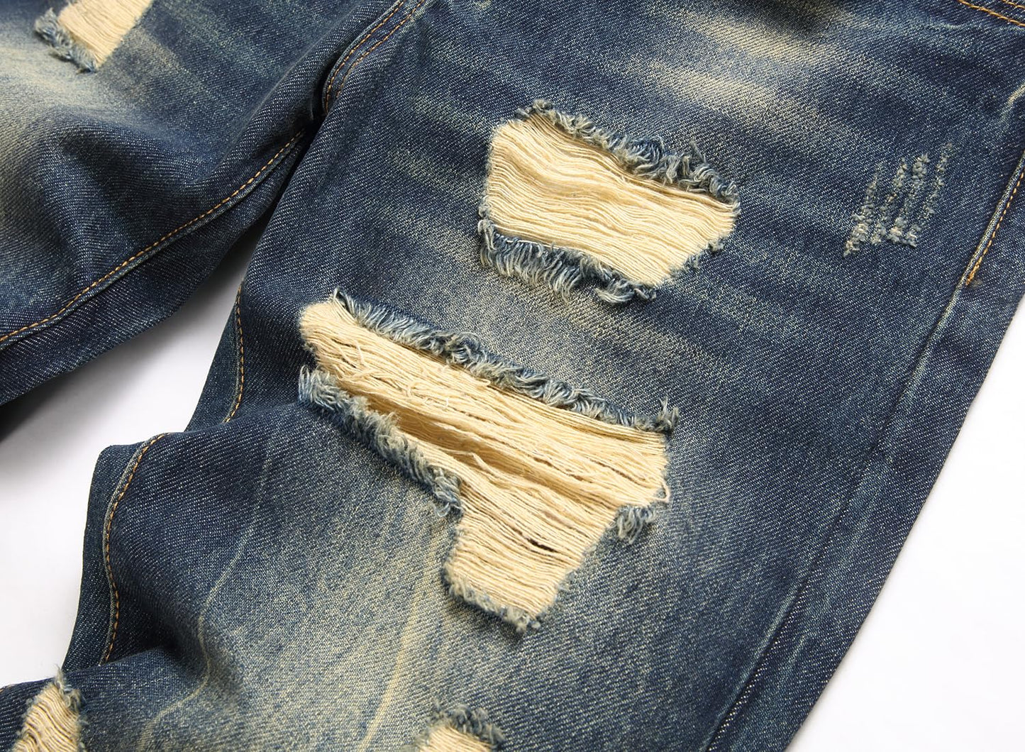 RXXKKK Men's Regular Fit Ripped Jean (34, 750 Vintage Blue)