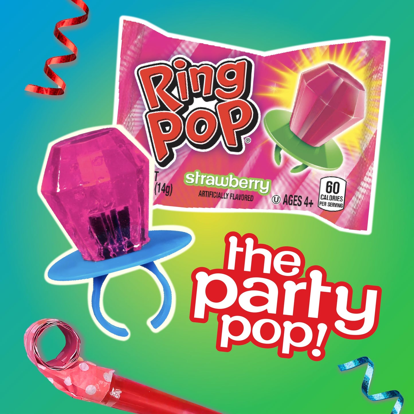 Ring Pop Candy Lollipops - Individually Wrapped Bulk Lollipop Variety Party Pack – 20 Count Suckers w/ Assorted Flavors - Fun Candy for Kids - Hard Candy for Party Favors, Birthdays & Goodie Bags