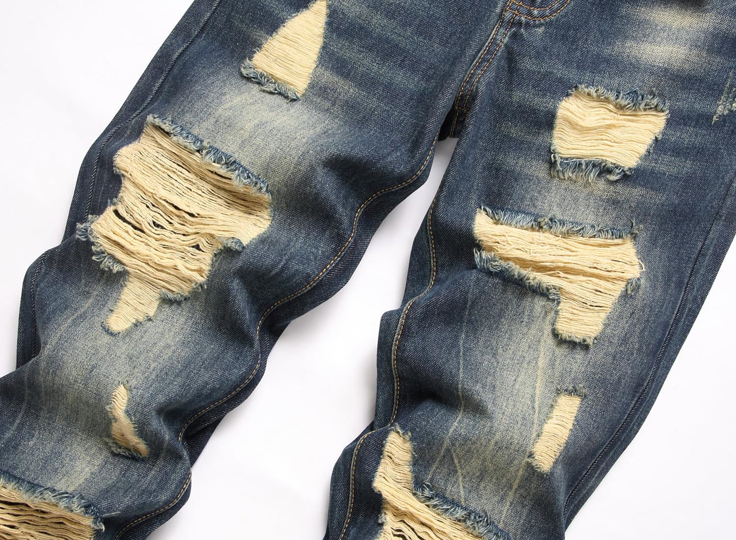 RXXKKK Men's Regular Fit Ripped Jean (34, 750 Vintage Blue)