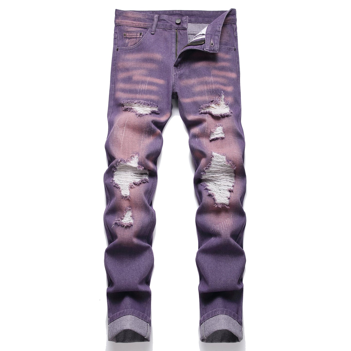 OIIIO Men's Ripped Slim Fit Straight Leg Jean Denim Pant (28, 30026 Purple)