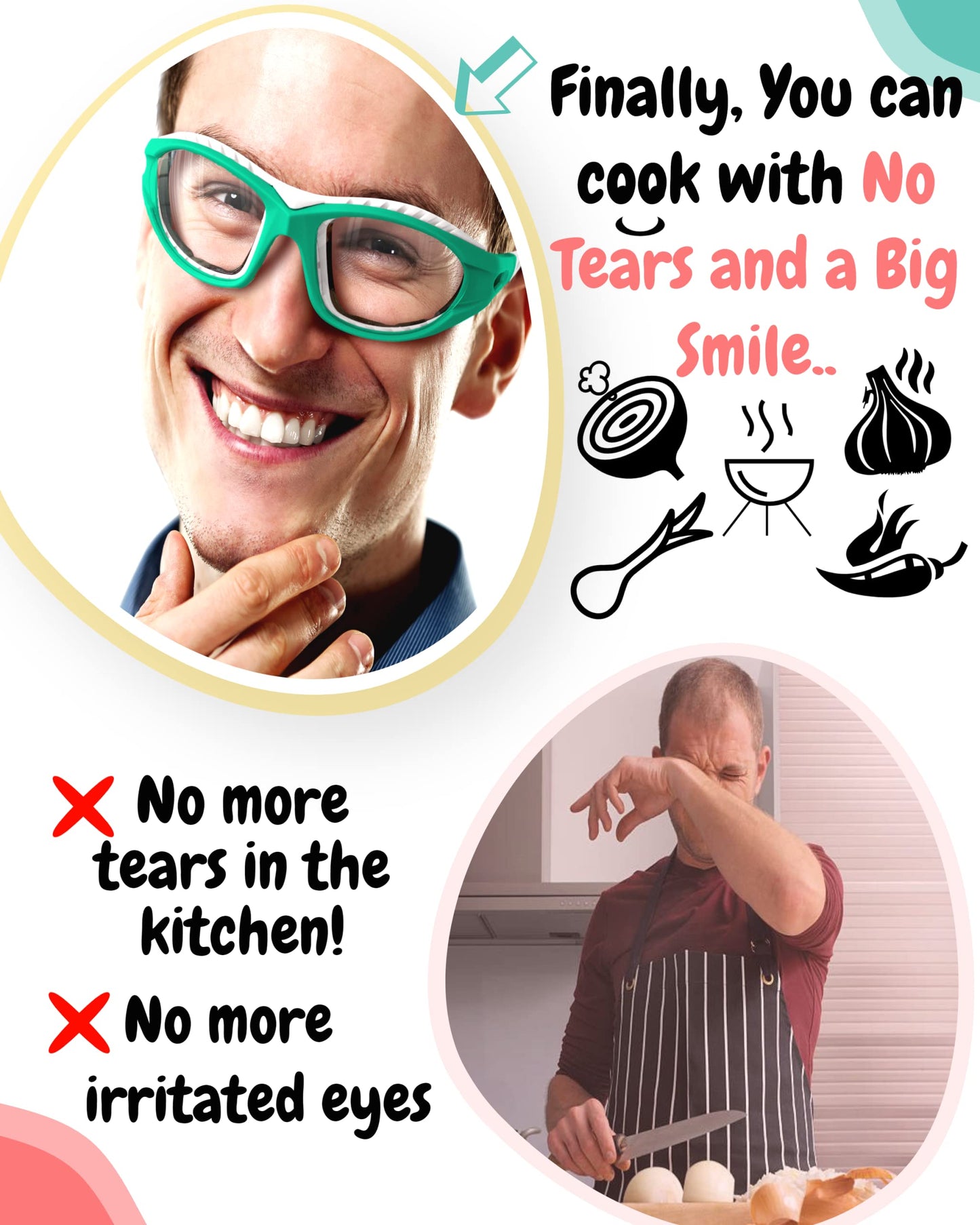 HALEEMS Onion Goggles for Women Cooking - Onion Glasses for Chopping, Anti Fog Anti Scratch Cooking Goggles, One Size Onion Cutting Goggles Fit Men & Women Eye (Green)