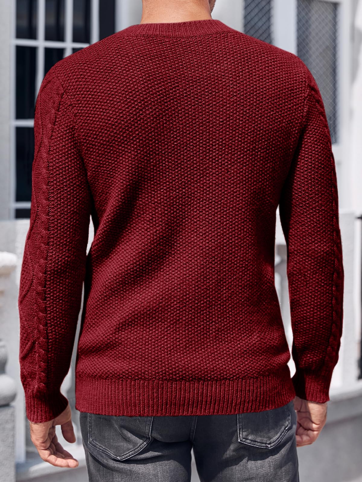 NIUBIA Men's Slim Fit Crewneck Pullover Sweater Winter Casual Chunky Cable Knit Comfort Heavy Long Sleeve Sweaters Red
