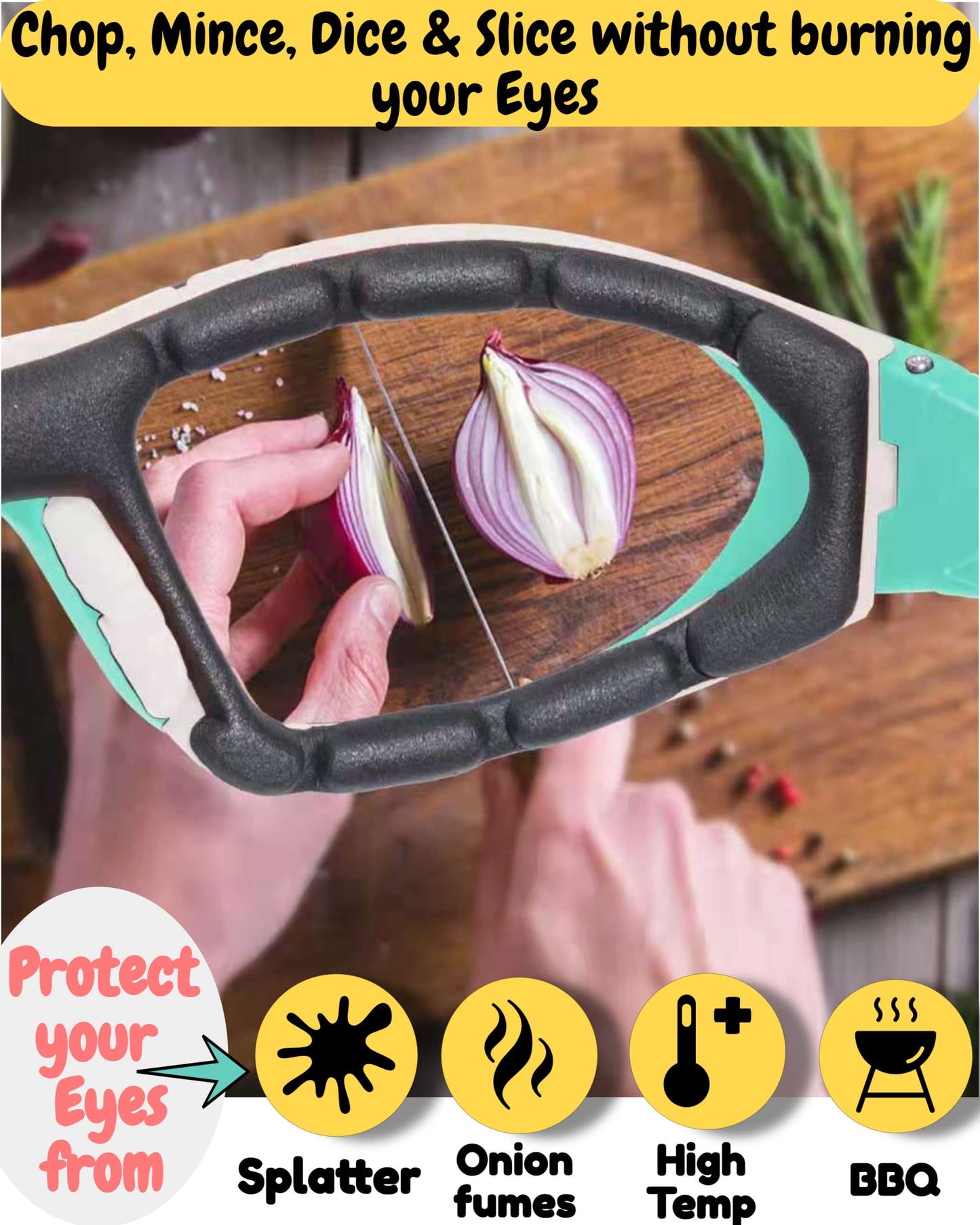 HALEEMS Onion Goggles for Women Cooking - Onion Glasses for Chopping, Anti Fog Anti Scratch Cooking Goggles, One Size Onion Cutting Goggles Fit Men & Women Eye (Green)