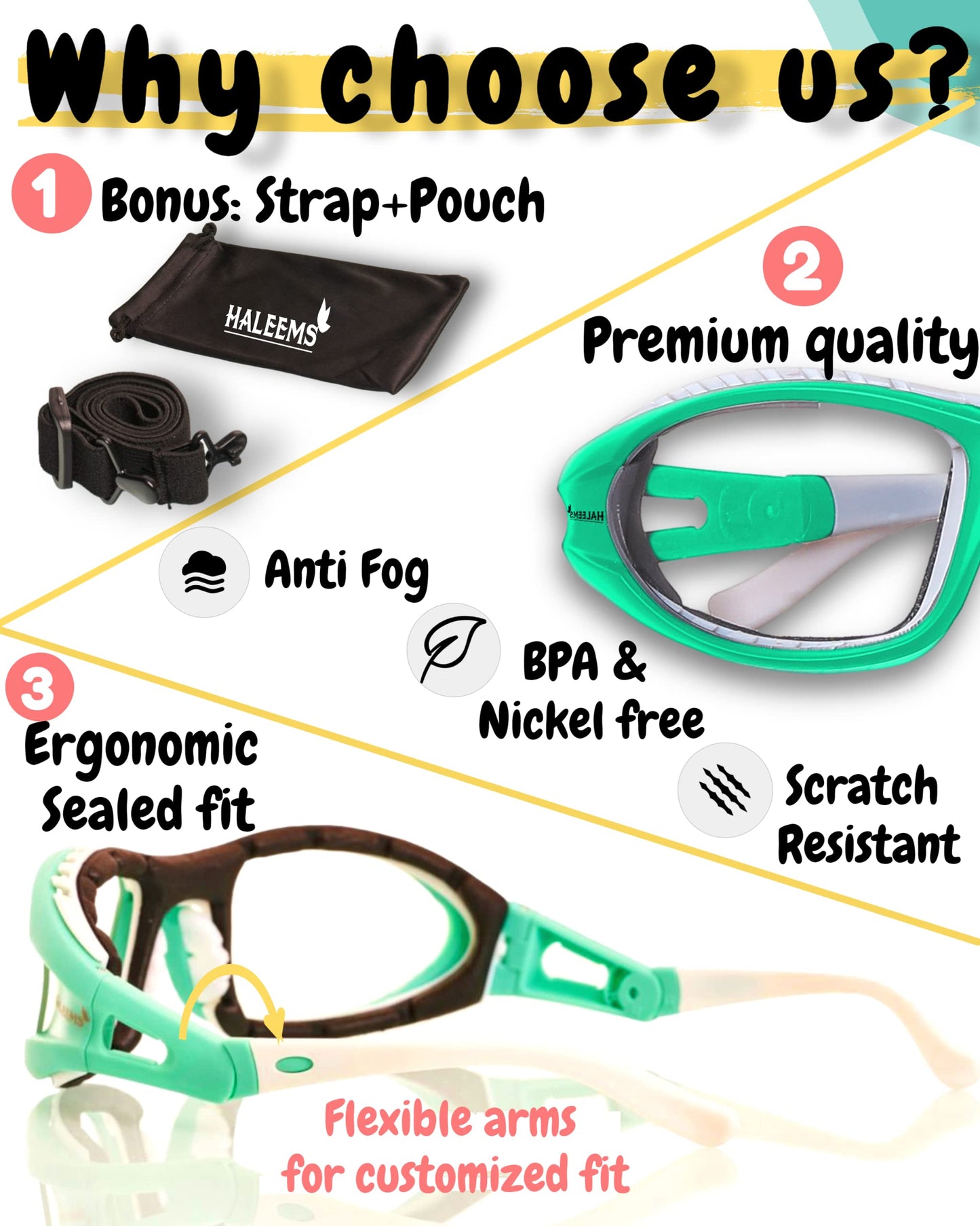 HALEEMS Onion Goggles for Women Cooking - Onion Glasses for Chopping, Anti Fog Anti Scratch Cooking Goggles, One Size Onion Cutting Goggles Fit Men & Women Eye (Green)