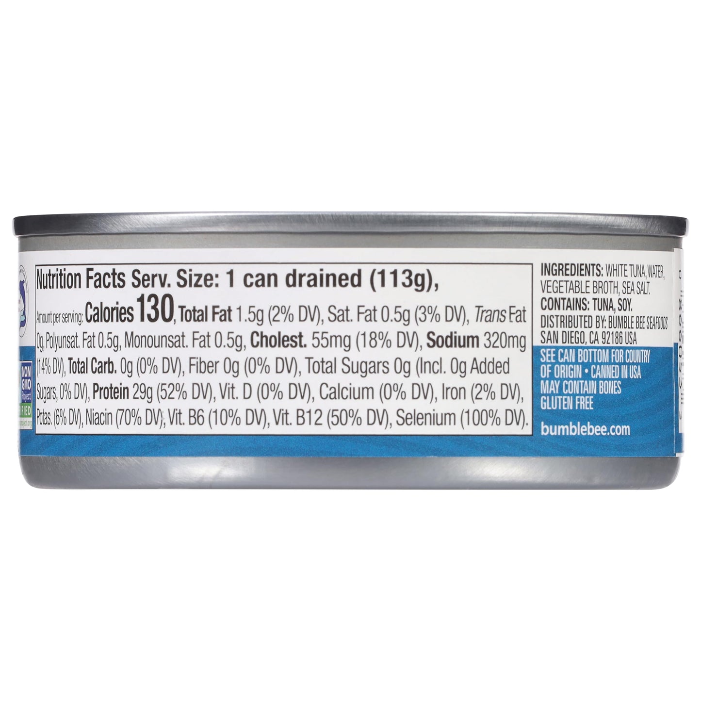 Bumble Bee Solid White Albacore Tuna in Water, 5 oz Can - Wild Caught Tuna - 29g Protein per Serving, High in Omega-3s - Non-GMO Project Verified, Gluten Free, Kosher