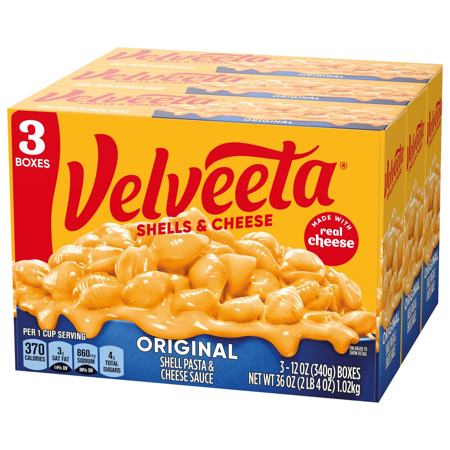 Velveeta Shells & Cheese Original Shell Pasta & Cheese Sauce, 3 ct Pack, 12 oz Boxes