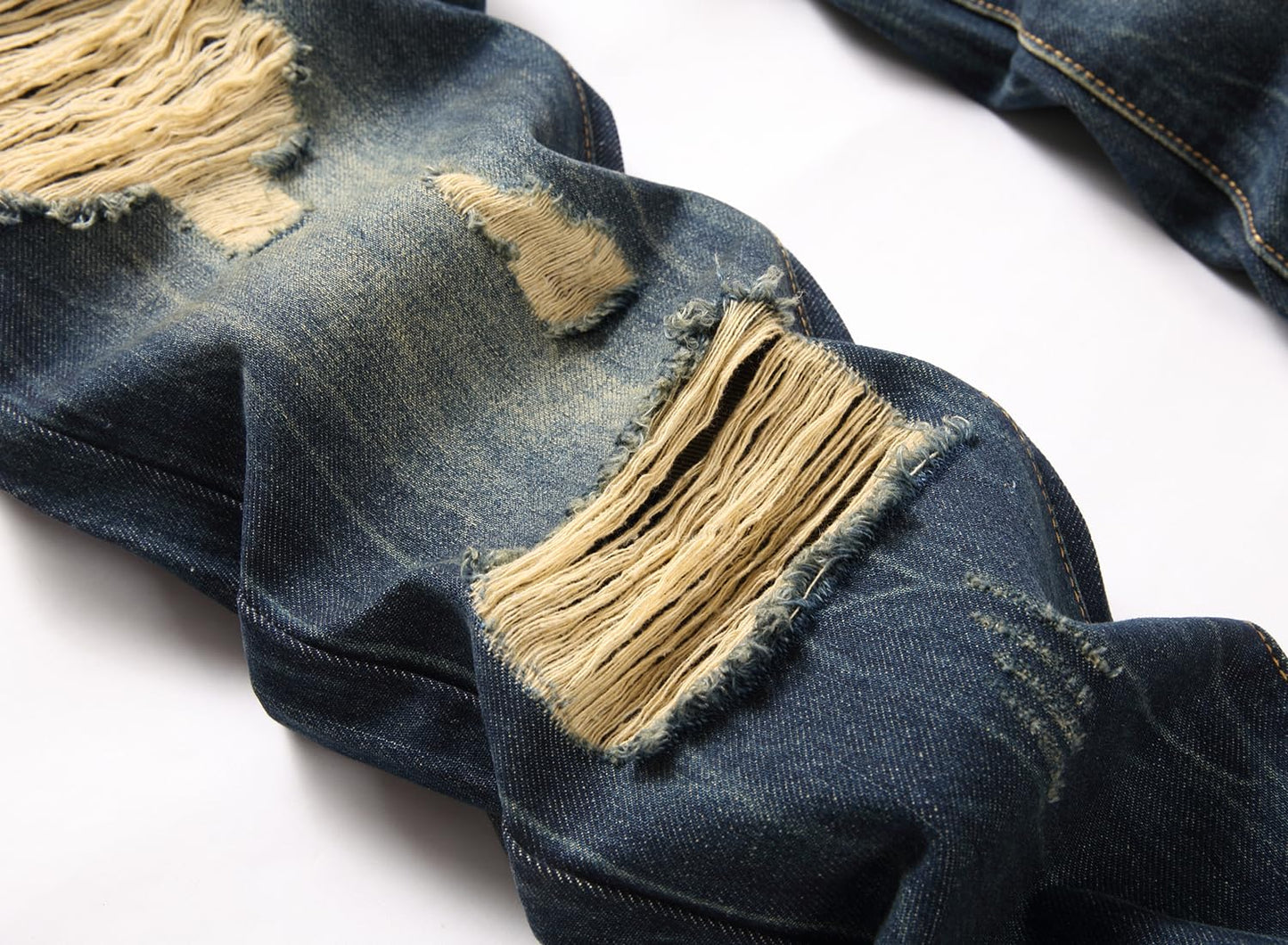 RXXKKK Men's Regular Fit Ripped Jean (34, 750 Vintage Blue)