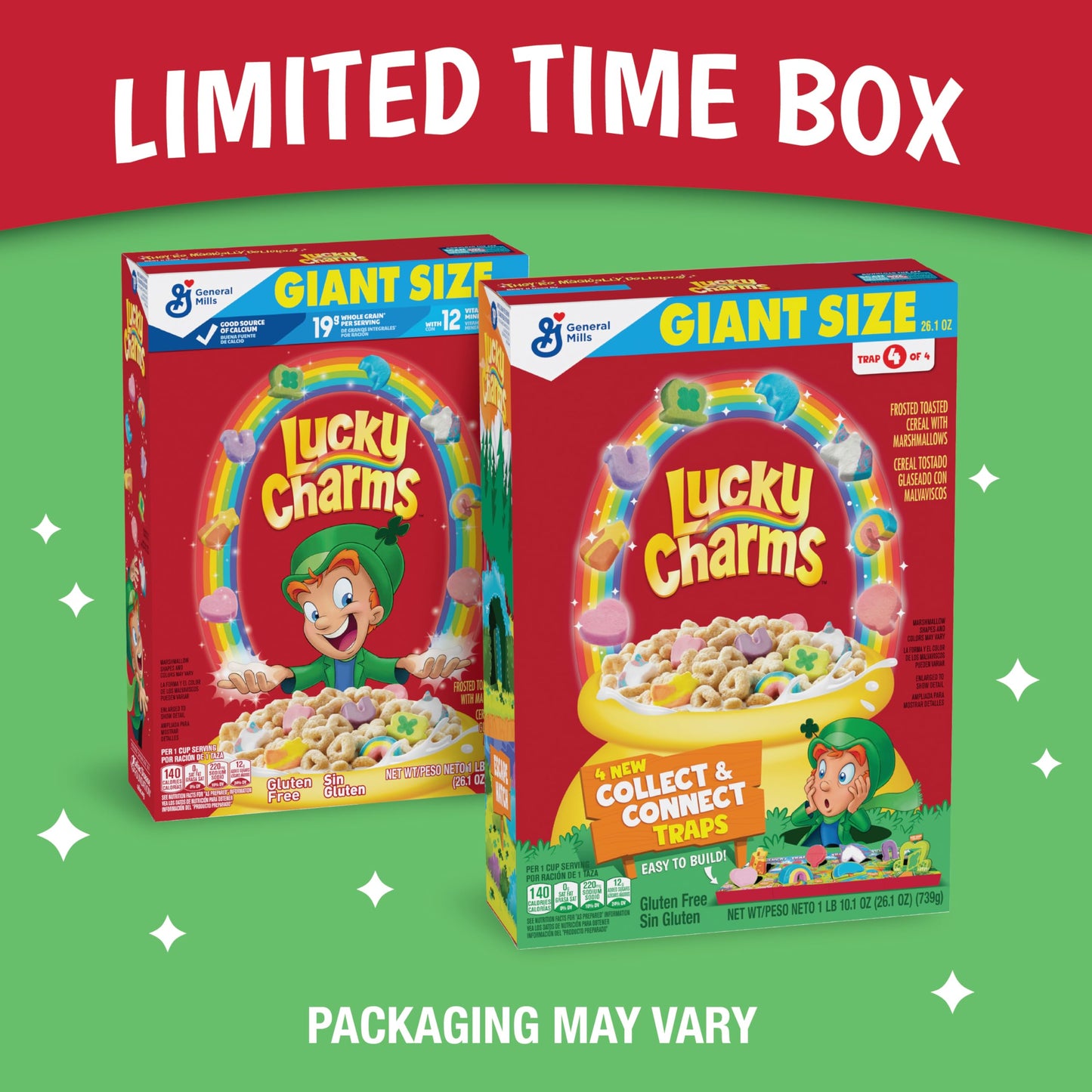 Lucky Charms Gluten Free Cereal with Marshmallows, Kids Breakfast Cereal, Made with Whole Grain, Family Size, 18.6 oz