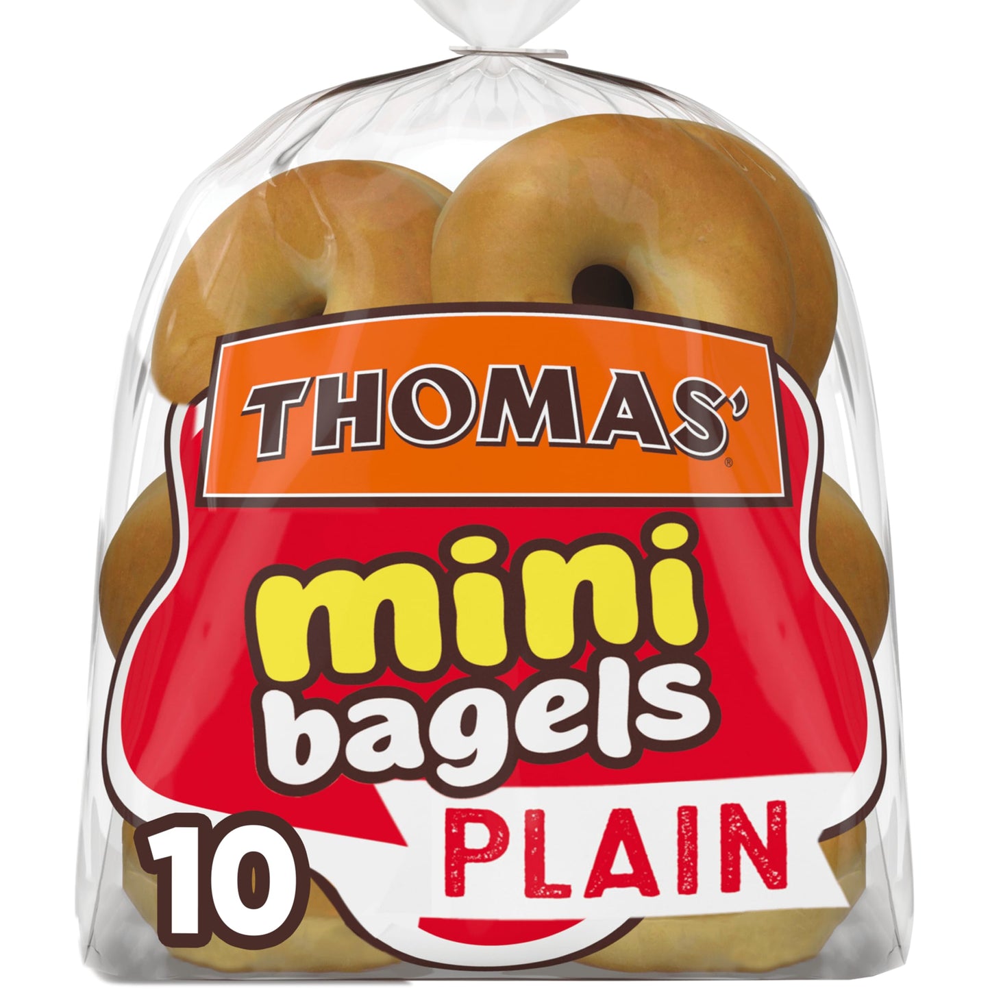 Thomas' Plain Mini Bagels, 10 count, (1.5 oz each), Pre-sliced Bagels, 15 oz Bag