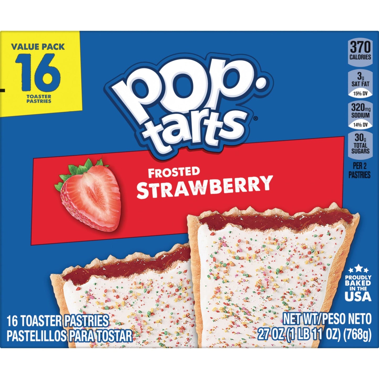 Pop-Tarts Frosted Strawberry Instant Breakfast Toaster Pastries, 27 oz, 16 Count Box