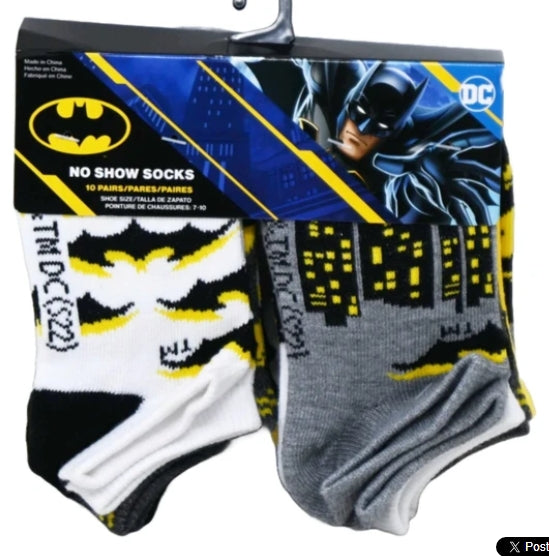 DC Batman The Dark Knight 10 Pack Kids No Show Socks in Sizes 4-6