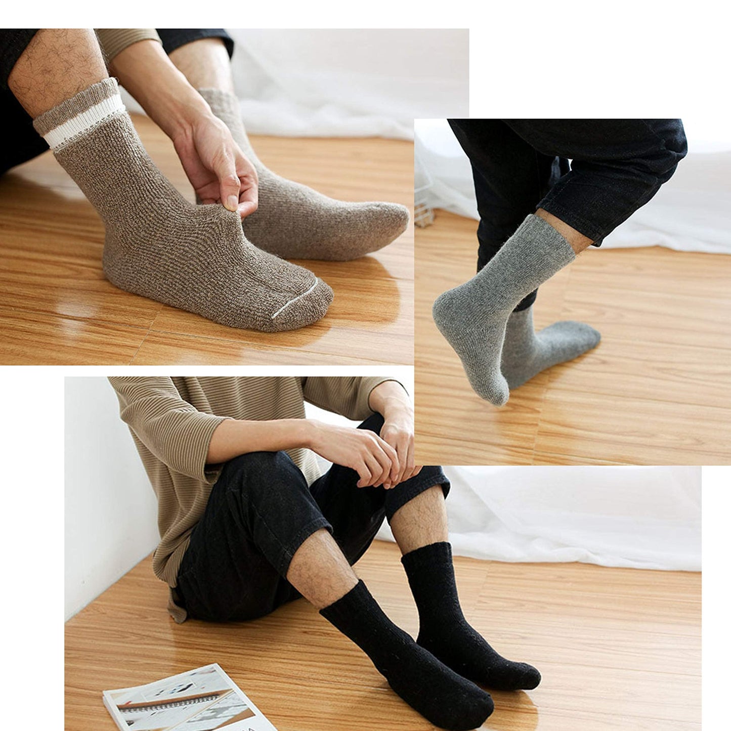 Men Wool Merino Winter Thermal Boot Thick Insulated Heated Socks For Heavy Duty Cold Weather Outdoor Activities Size 10-13