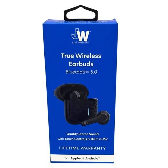 JW True Wireless Bluetooth 5.0 Earbuds with Touch Controls & Built-in Mic in Black JW True Wireless Bluetooth 5.0 Earbuds with Touch Controls & Built-in Mic in Black