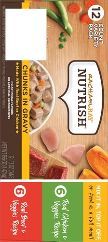 Rachael Ray Nutrish Chunks in Gravy Wet Dog Food Variety Pack, 13 Ounce (Pack of 12)