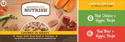Rachael Ray Nutrish Chunks in Gravy Wet Dog Food Variety Pack, 13 Ounce (Pack of 12)