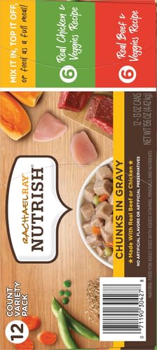 Rachael Ray Nutrish Chunks in Gravy Wet Dog Food Variety Pack, 13 Ounce (Pack of 12)