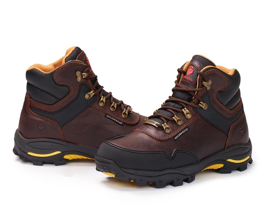 SUREWAY Men's 6" Heavy Duty Steel Toe Waterproof Work Boot - Leather,Lace Up,Oil/Slip Resistant Dual-Density Comfortable Outsole, EH Construction Industrial Ankle Mens Safety Work Boots