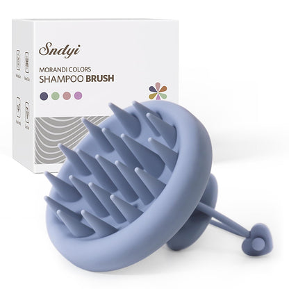 Sndyi Silicone Scalp Massager Shampoo Brush, Hair Scrubber with Soft Silicone Bristles, Scalp Scrubber/Exfoliator for Dandruff Removal, Wet Dry Scalp Brush for Hair Growth & Scalp Care, Gray Blue