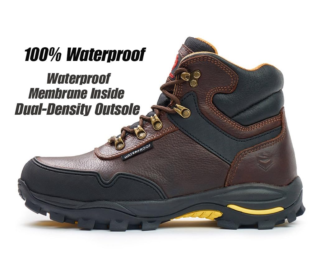 SUREWAY Men's 6" Heavy Duty Steel Toe Waterproof Work Boot - Leather,Lace Up,Oil/Slip Resistant Dual-Density Comfortable Outsole, EH Construction Industrial Ankle Mens Safety Work Boots