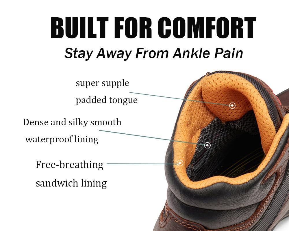 SUREWAY Men's 6" Heavy Duty Steel Toe Waterproof Work Boot - Leather,Lace Up,Oil/Slip Resistant Dual-Density Comfortable Outsole, EH Construction Industrial Ankle Mens Safety Work Boots