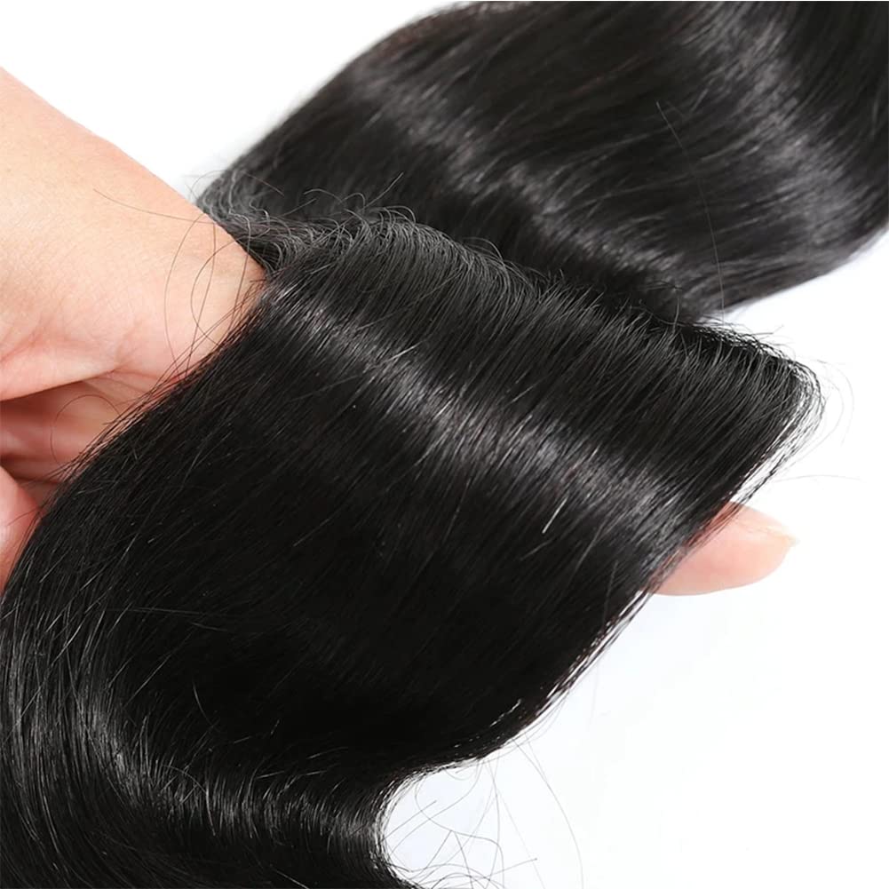 2 Body Wave Bundles Human Hair 14 Inch 10A Grade 2 Bundle Human Hair Body Wave for Black Women Unprocessed Brazilian Virgin Hair Extensions Human Hair Bundles Body Wave Natural Black
