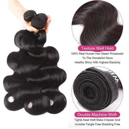 2 Body Wave Bundles Human Hair 14 Inch 10A Grade 2 Bundle Human Hair Body Wave for Black Women Unprocessed Brazilian Virgin Hair Extensions Human Hair Bundles Body Wave Natural Black