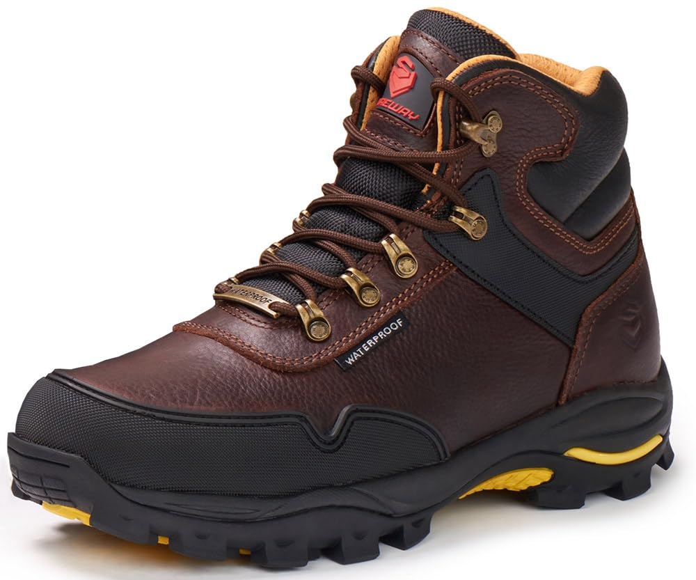 SUREWAY Men's 6" Heavy Duty Steel Toe Waterproof Work Boot - Leather,Lace Up,Oil/Slip Resistant Dual-Density Comfortable Outsole, EH Construction Industrial Ankle Mens Safety Work Boots
