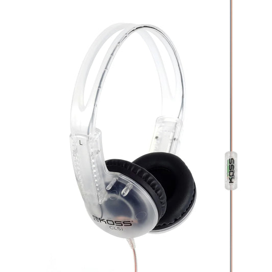Koss CL5i Clear Transparent On-Ear Headphones, in-Line Microphone and Remote, Retro Style, 3.5mm Plug