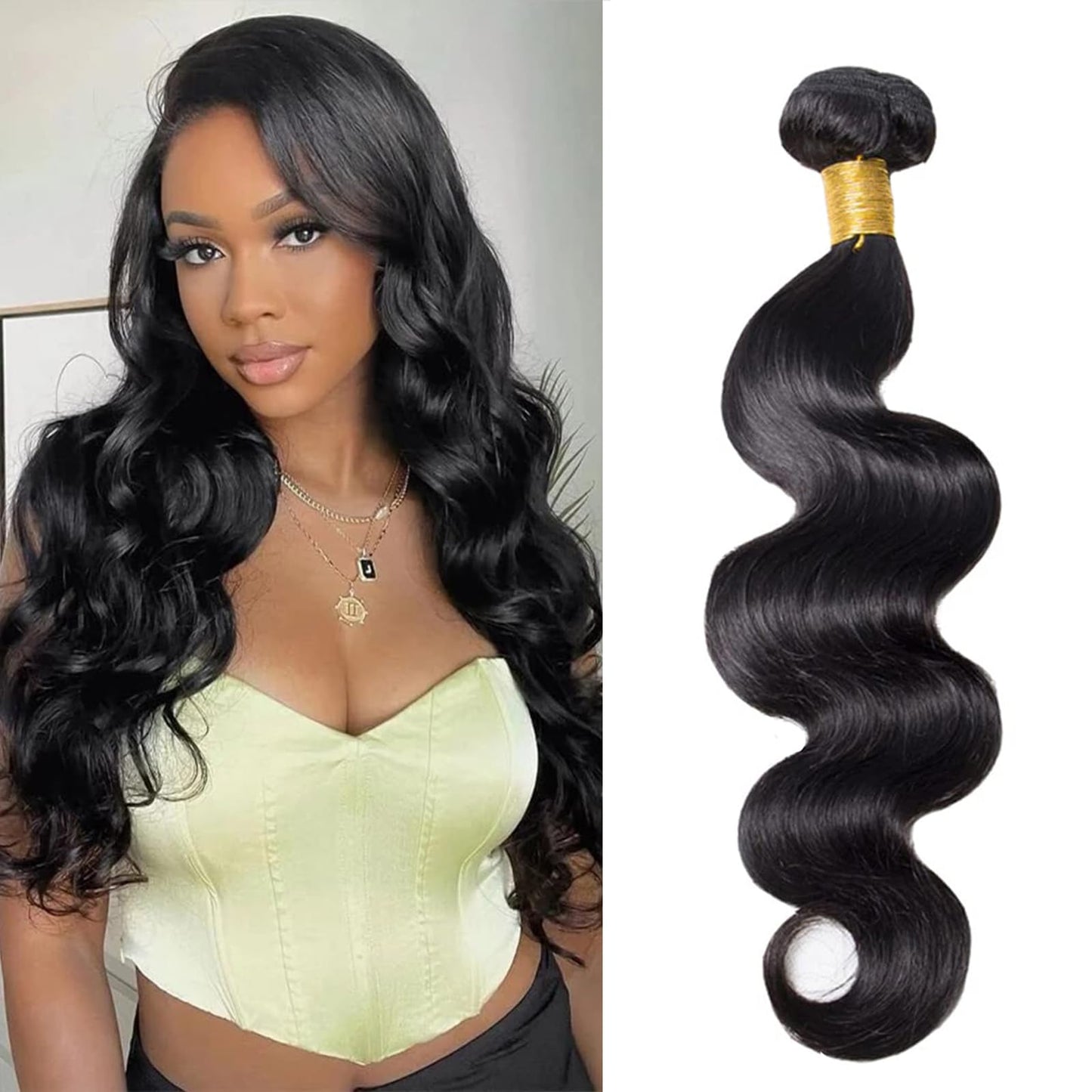2 Body Wave Bundles Human Hair 14 Inch 10A Grade 2 Bundle Human Hair Body Wave for Black Women Unprocessed Brazilian Virgin Hair Extensions Human Hair Bundles Body Wave Natural Black