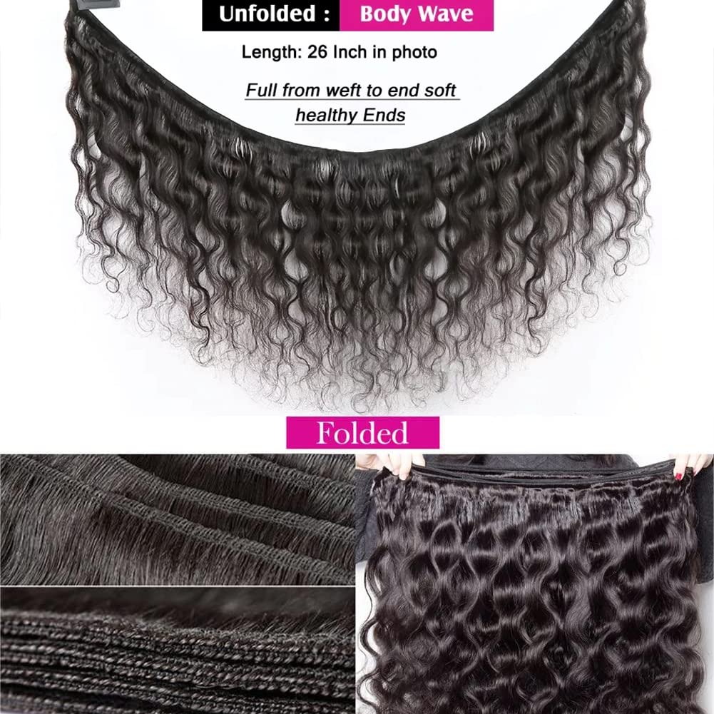 2 Body Wave Bundles Human Hair 14 Inch 10A Grade 2 Bundle Human Hair Body Wave for Black Women Unprocessed Brazilian Virgin Hair Extensions Human Hair Bundles Body Wave Natural Black