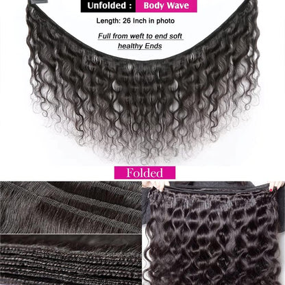 2 Body Wave Bundles Human Hair 14 Inch 10A Grade 2 Bundle Human Hair Body Wave for Black Women Unprocessed Brazilian Virgin Hair Extensions Human Hair Bundles Body Wave Natural Black