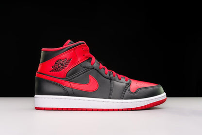 Jordan Nike Air 1 Mid Men's Shoes Black/Fire Red-White DQ8426-060 10