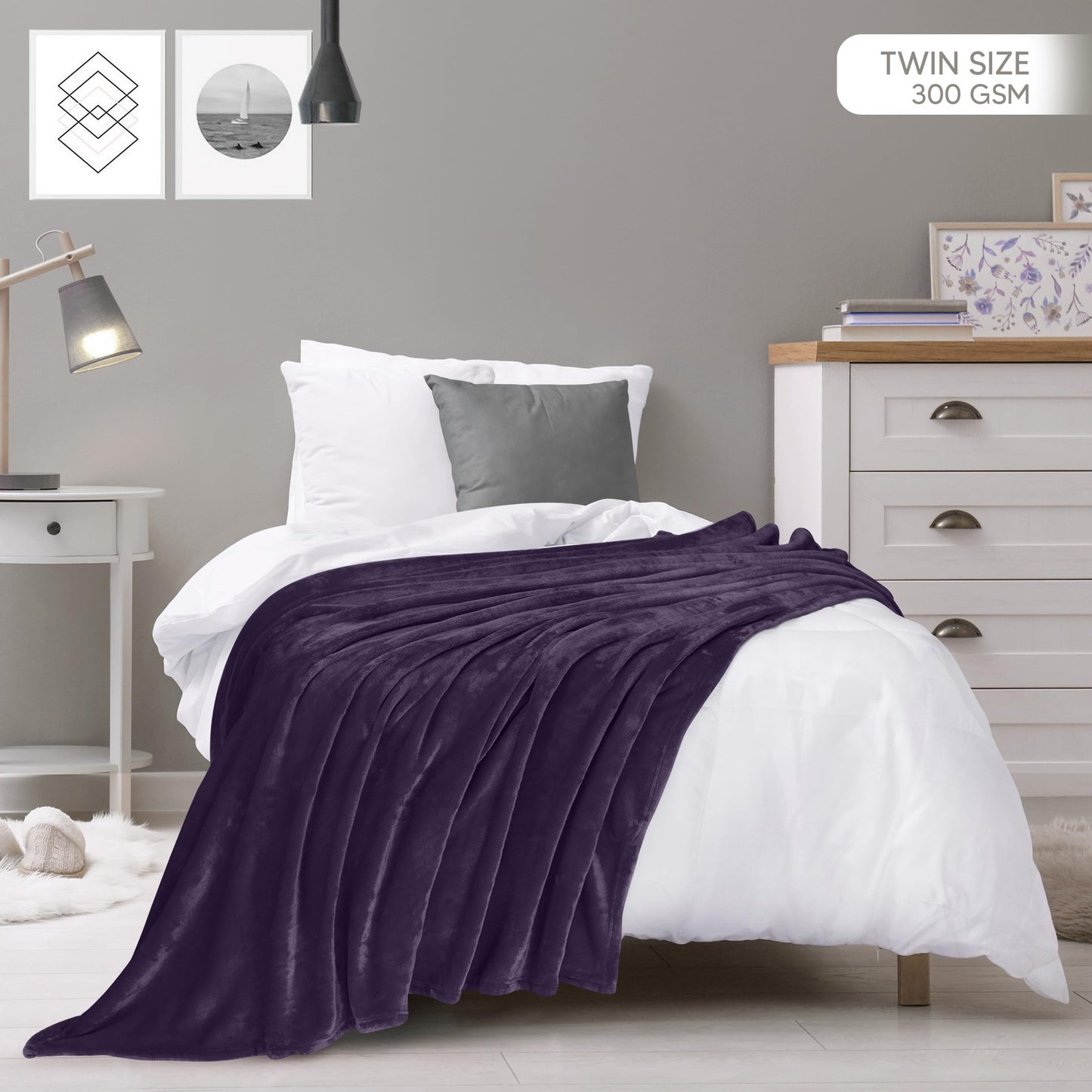 Eshopr Essentials Bedding Fleece Blanket Twin Size300GSM Luxury Anti-Static Fuzzy Soft Microfiber Bed Blanket (90x66 Inch)