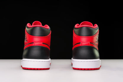 Jordan Nike Air 1 Mid Men's Shoes Black/Fire Red-White DQ8426-060 10