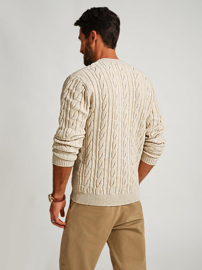 PJ PAUL JONES Mens Crewneck Sweater Casual Long Sleeve Textured Pullover Sweater Regular Fit Cable Knit Pullovers Apricot S